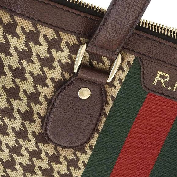 GUCCI Seventies Houndstooth Boston Bag Canvas x Leather Brown 271624 525040 - Picture 7 of 8
